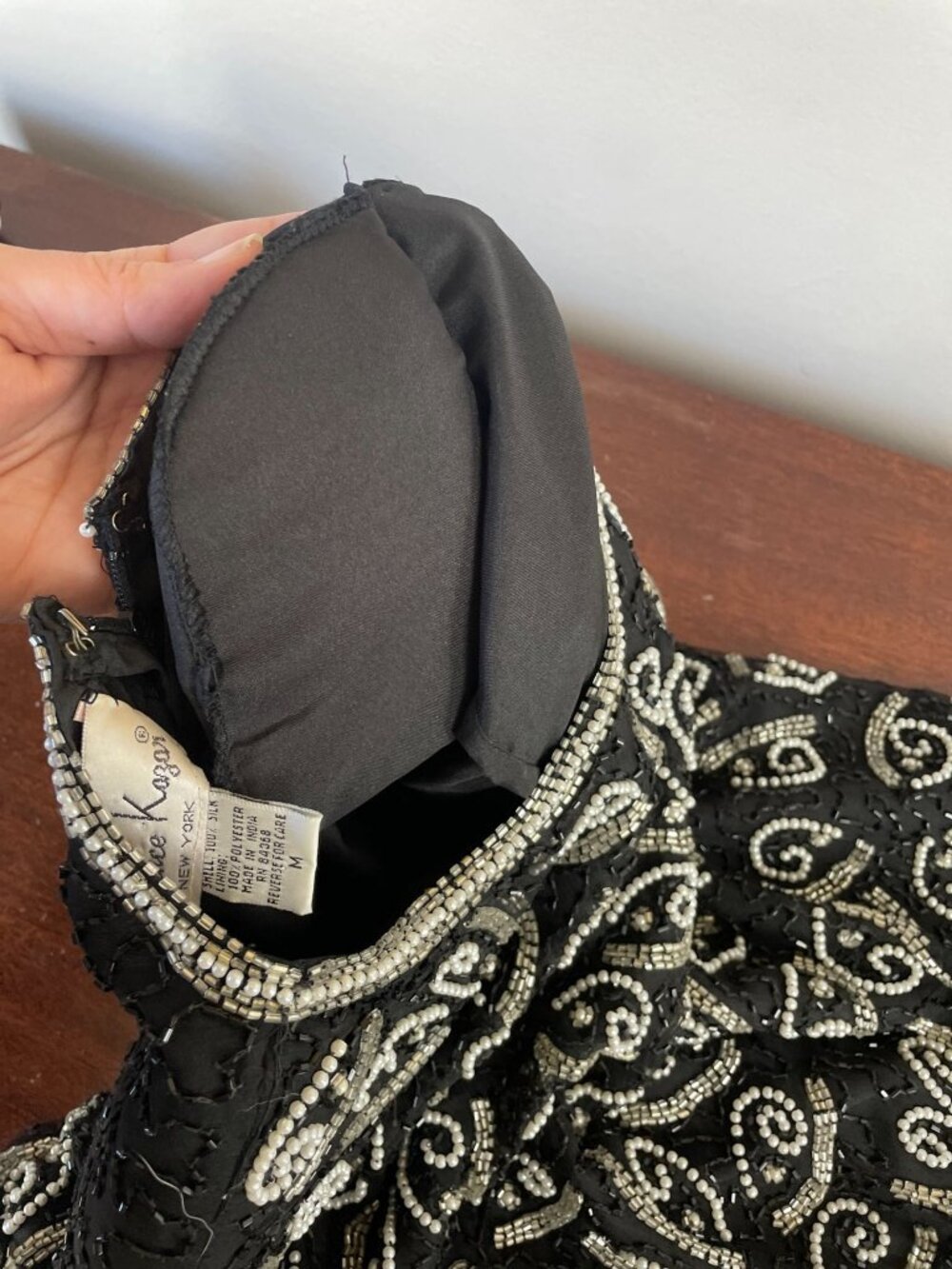Vintage Laurence Kazar Black Silk Beaded Sequin Blouse 80s 90s Cocktail Top SZ - Picture 8 of 8